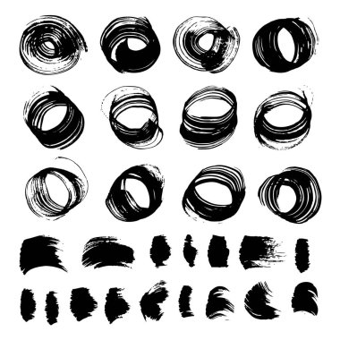 Beyaz arka planda izole edilmiş kalın boya darbeleriyle boyanmış soyut dokular.