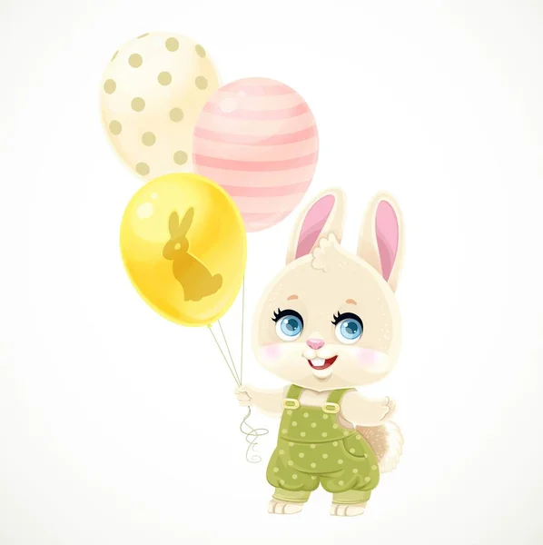 Mignon Petit Lapin Combinaison Verte Pois Tenant Des Ballons Dans — Image vectorielle