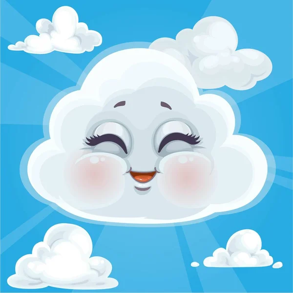 Linda Caricatura Feliz Nube Rodeada Por Halo Brillo Sobre Fondo — Vector de stock