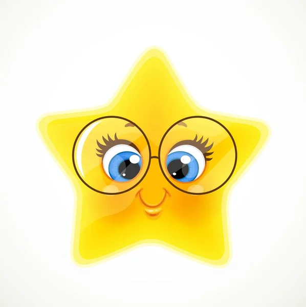 Estrela Engraçada Bebê Dos Desenhos Animados Grandes Vidros Redondos Isolados — Vetor de Stock