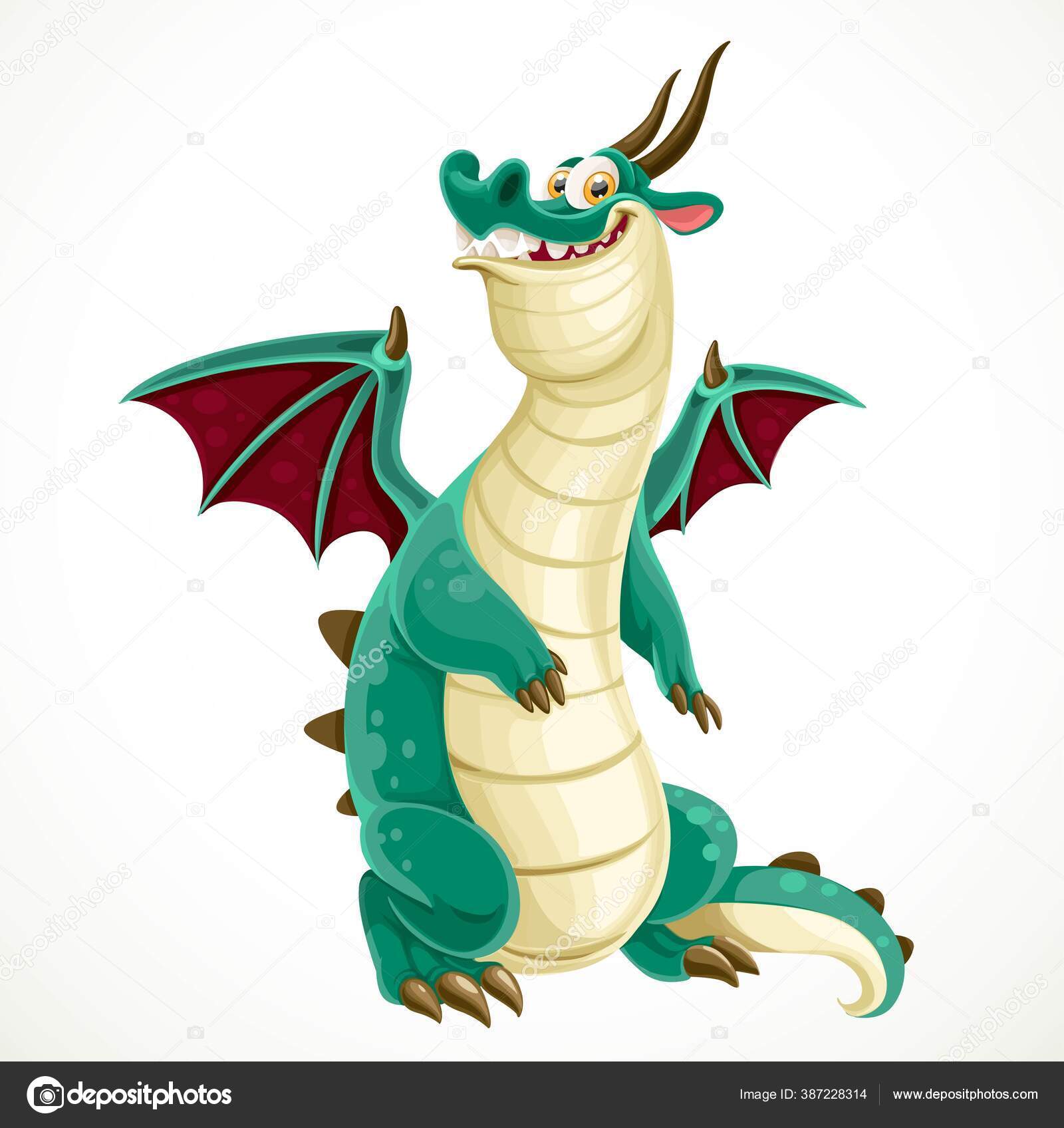 Cute Cartoon Green Dragon Isolated White Background Stock Vector Image by  ©yadviga #387228314