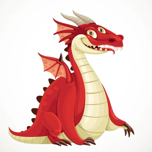 Fabuloso Dragón Rojo Dibujos Animados Aislado Sobre Fondo Blanco — Vector de stock