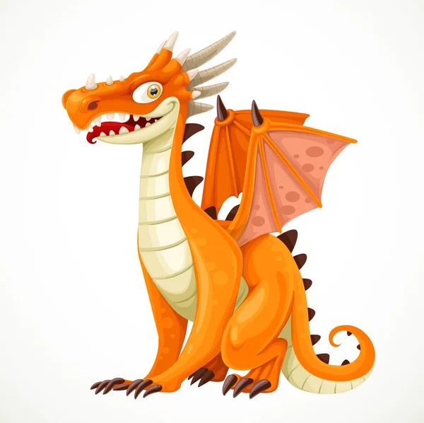 Mignon Dragon Orange Dessin Animé Isolé Sur Fond Blanc — Image vectorielle