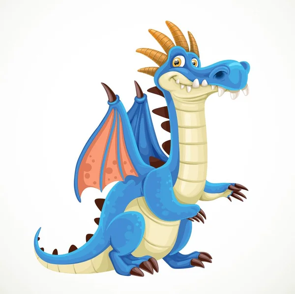 Mignon Dragon Bleu Dessin Animé Isolé Sur Fond Blanc — Image vectorielle