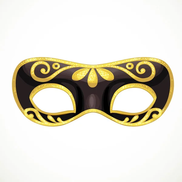 Máscara Carnaval Preto Com Objeto Ornamento Dourado Isolado Fundo Branco — Vetor de Stock
