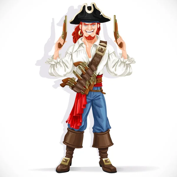 Pirate Courageux Avec Des Pistolets Dans Les Mains Isolés Sur — Image vectorielle