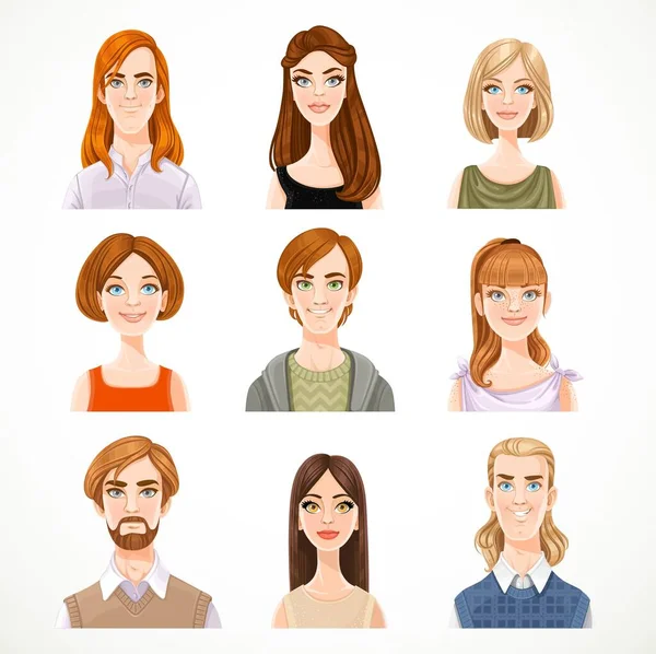 Set Portretten Van Avatars Van Schattige Verschillende Vrouwen Mannen Geïsoleerd — Stockvector