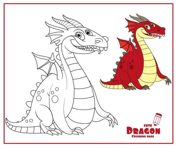 Alegre Dragón Gordo Con Pequeñas Alas Color Contornos Para Colorear — Vector de stock