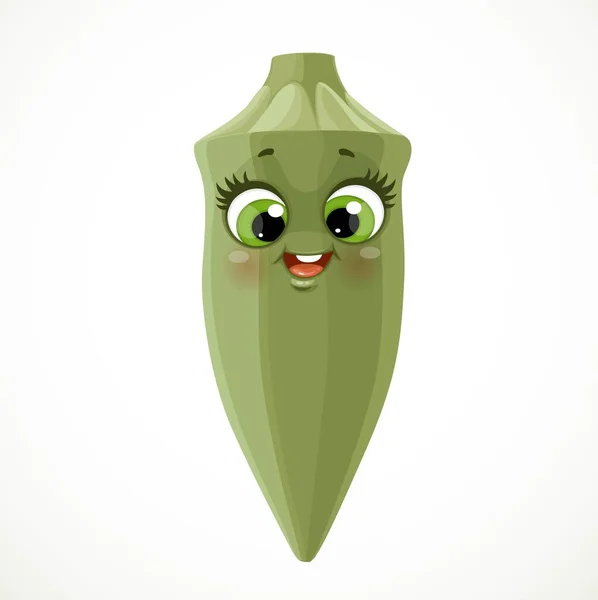 Lindo Emoji Okra Dibujos Animados Aislados Sobre Fondo Blanco — Vector de stock