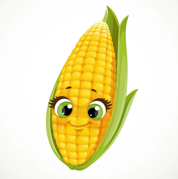 Emoji Jagung Kartun Yang Lucu Terisolasi Pada Latar Belakang Putih - Stok Vektor