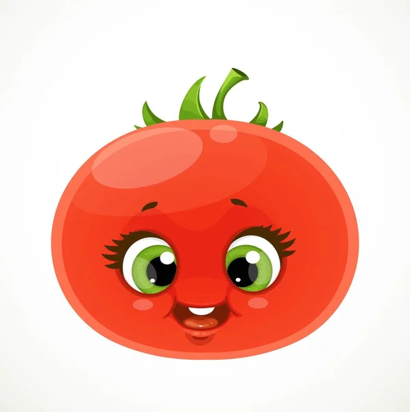 Carino Cartone Animato Emoji Rosso Succoso Pomodoro Isolato Sfondo Bianco — Vettoriale Stock