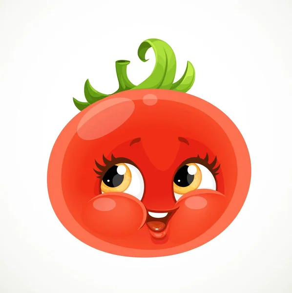 Carino Emoji Rosso Maturo Succoso Pomodoro Isolato Sfondo Bianco — Vettoriale Stock