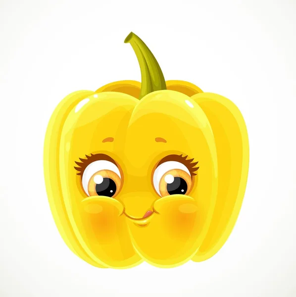 Leuke Kleine Emoji Gele Paprika Geïsoleerd Witte Achtergrond — Stockvector