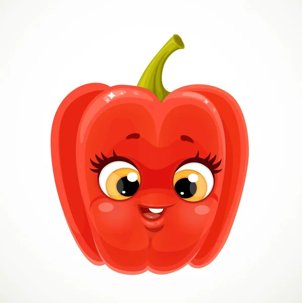 Leuke Kleine Emoji Rode Paprika Geïsoleerd Witte Achtergrond — Stockvector