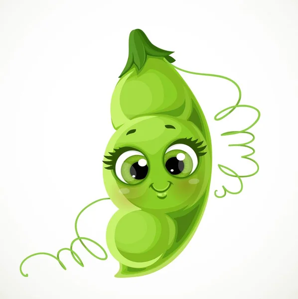 Mignon Petit Dessin Animé Emoji Pois Verts Isolés Sur Fond — Image vectorielle