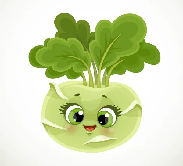 Cute Sedikit Kartun Emoji Kohlrabi Kubis Terisolasi Pada Latar Belakang - Stok Vektor