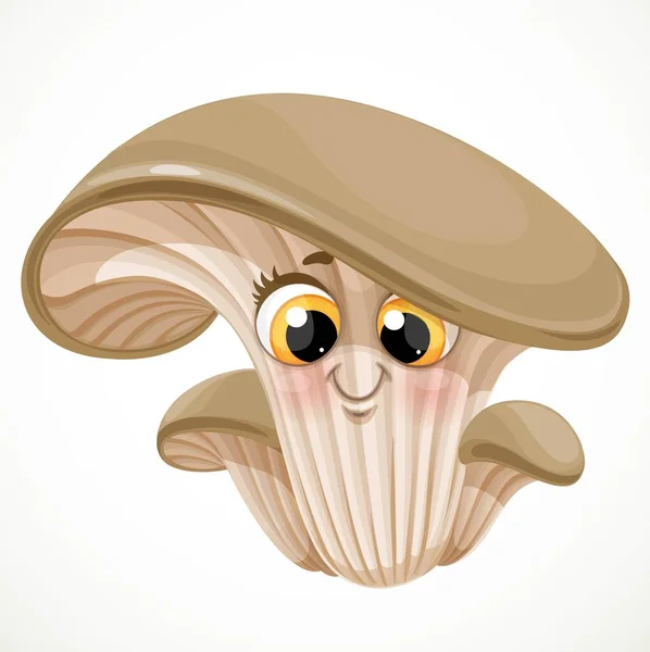 Cute Little Emoji Oyster Mushroom Isolated White Background — Stock Vector