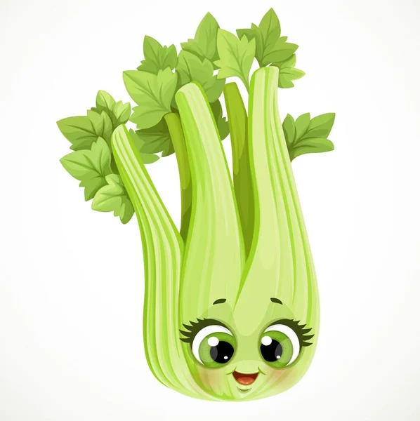 Cute Little Cartoon Emoji Stem Juicy Celery Isolated White Background — Stock Vector