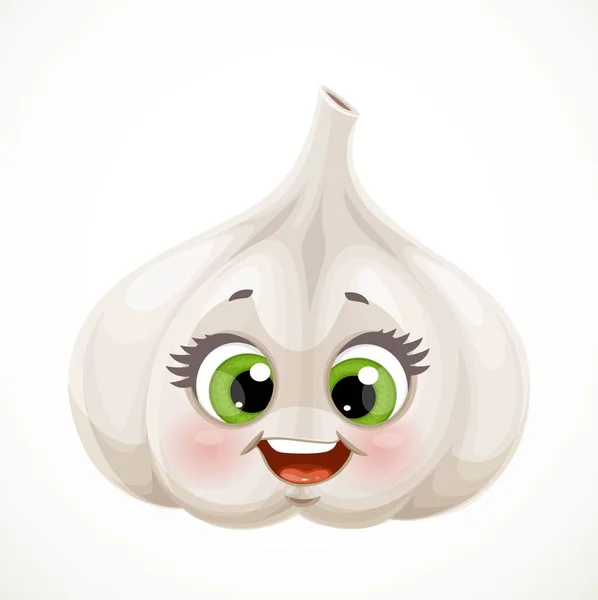 Carino Piccolo Aglio Emoji Isolato Sfondo Bianco — Vettoriale Stock