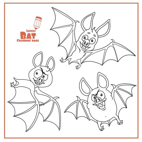 Set Cute Halloween Bat Outlined Coloring Page — Stock Vector