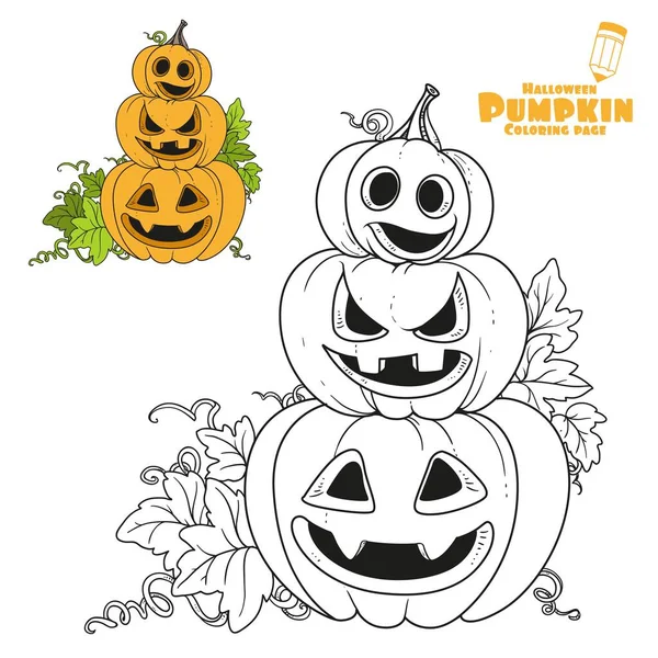 Three Lantern Pumpkins Cut Out Grin Stand One Another Color — Stock Vector