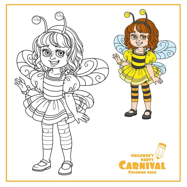 Cute Girl Bee Costume Color Outlined Coloring Page — Stock Vector