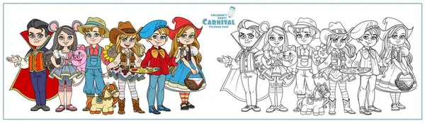 Kinderen Carnaval Kostuums Vampier Kunstenaar Cowgirl Boer Little Red Riding — Stockvector