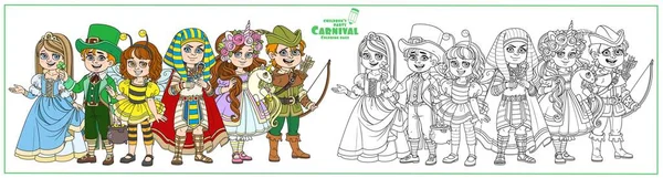 Niños Disfraces Carnaval Princesa Capucha Robin Faraón Egipcio Unicornio Abeja — Vector de stock