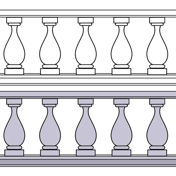 Seamless Horizontal Background Balusters Railings Color Outlined Coloring — Stock Vector