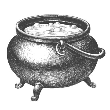 Witch cauldron with potion on a white background clipart