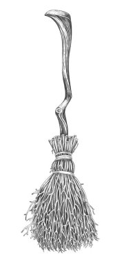 Beyaz arka planda cadının süpürgesi.