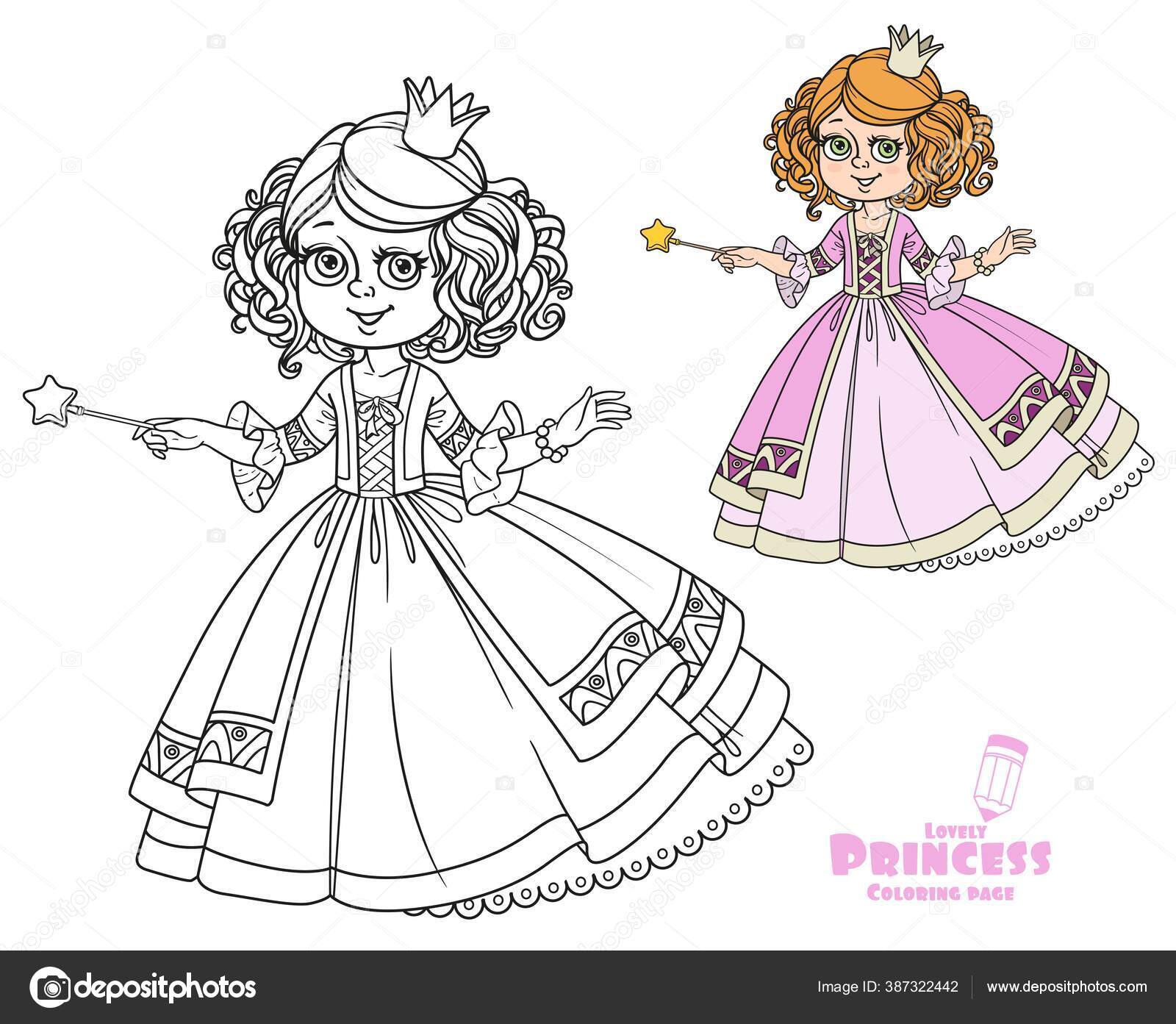 Desenho de princesa com varinha mágica para pintar