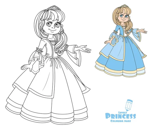 Cute Princess Teen Lush Dress Tiara Shows Away Herself Color — Stock Vector