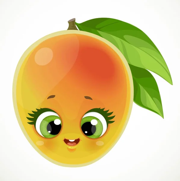 Roztomilý Karikatura Emoji Mango Izolované Bílém Pozadí — Stockový vektor