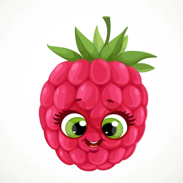 Mignon Emoji Framboise Rouge Isolé Sur Fond Blanc — Image vectorielle