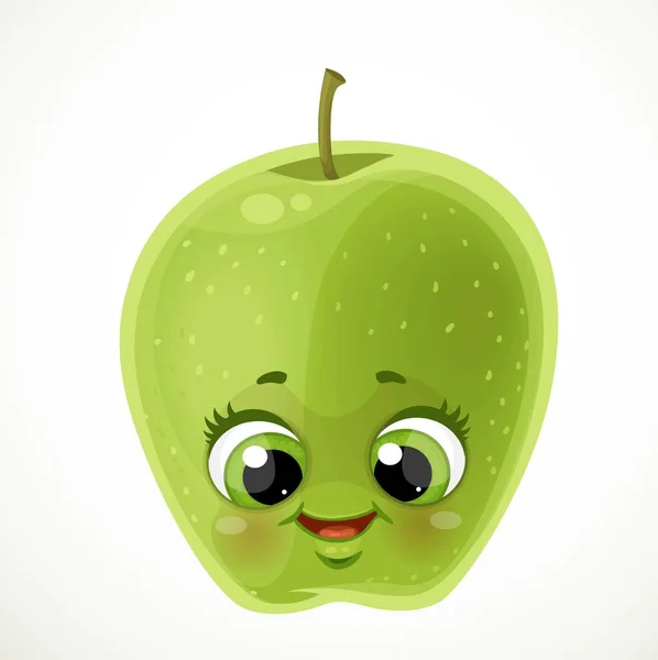 Roztomilé Malé Kreslené Emoji Zelené Jablko Izolované Bílém Pozadí — Stockový vektor