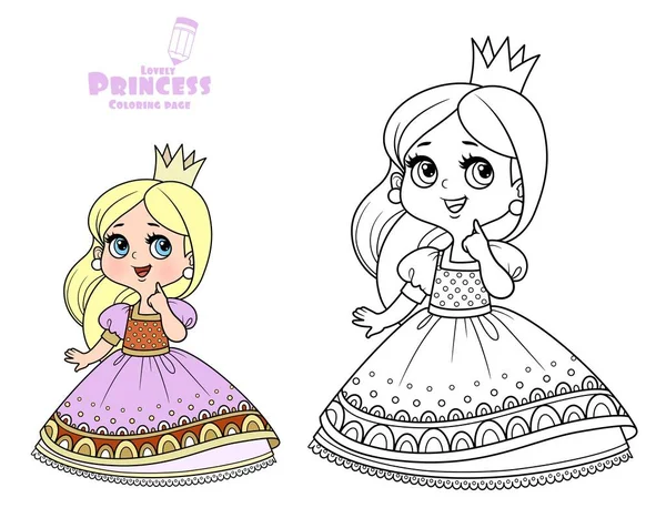 Princesse Mignonne Coûteuse Robe Violette Esquissée Couleur Pour Livre Colorier — Image vectorielle