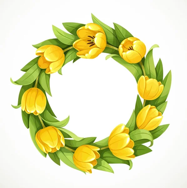 Wreath Yellow Tulip Flowers Isolated White Background — Stock Vector