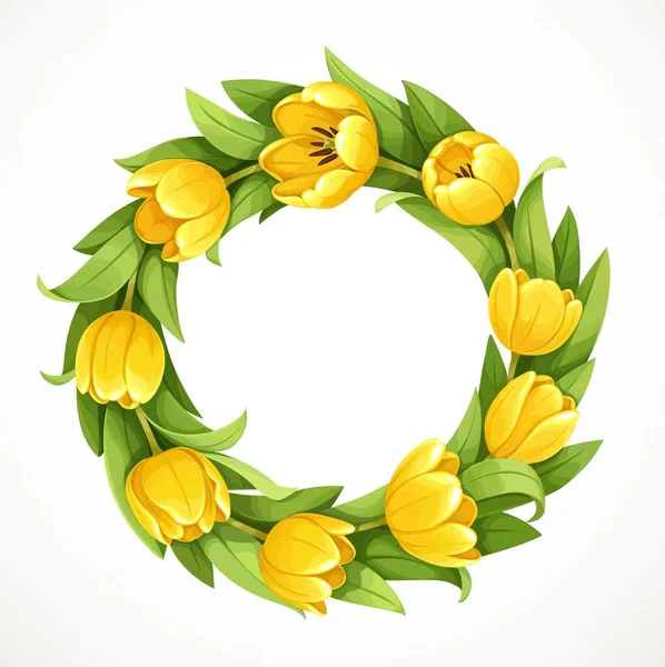 Krans Gula Tulpan Blommor Isolerade Vit Bakgrund — Stock vektor