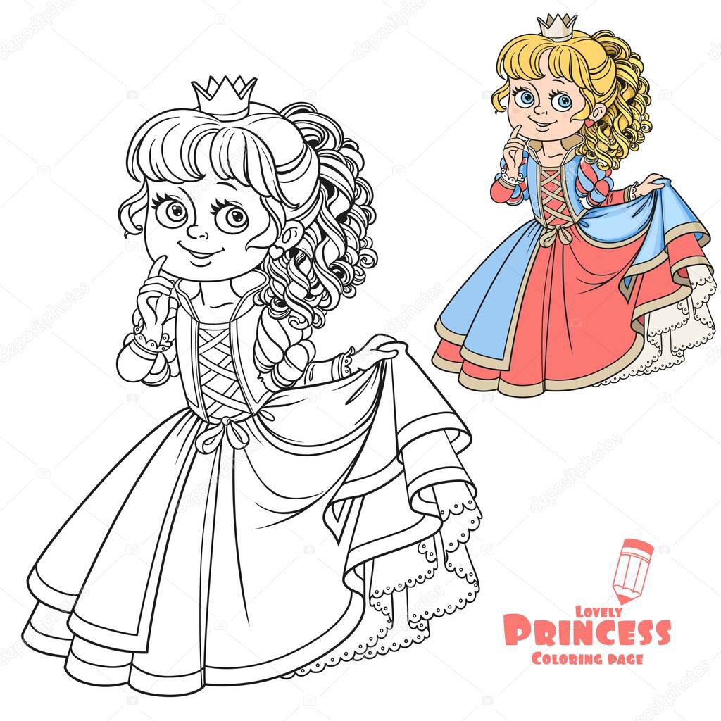 Lovely princess color and outlined picture for coloring book on white background