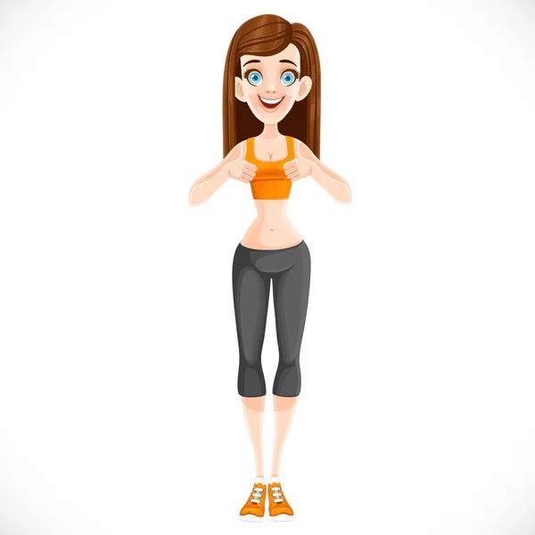 Cute Slim Girll Pleased Result Losing Weight Static Pose Isolated — Stock Vector