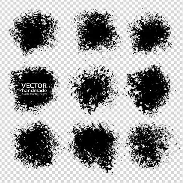 Абстрактные Черно Чернильные Текстурные Пятна Установленные Прозрачном Фоне Имитации — стоковый вектор