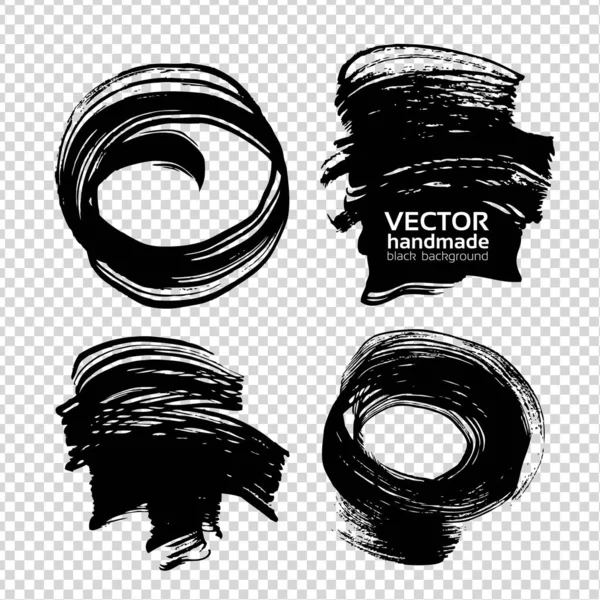 Abstract Textured Black Ink Strokes Imitation Transparent Background — Stock Vector