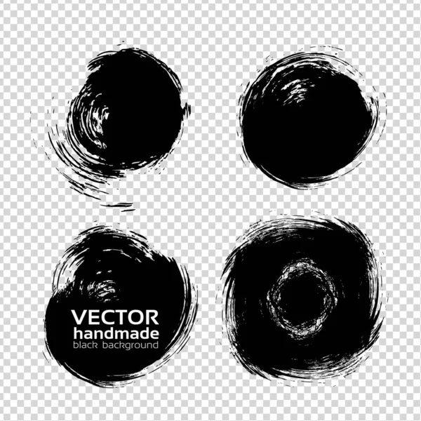 Textured Black Ink Strokes Set Imitation Transparent Background — Stock Vector