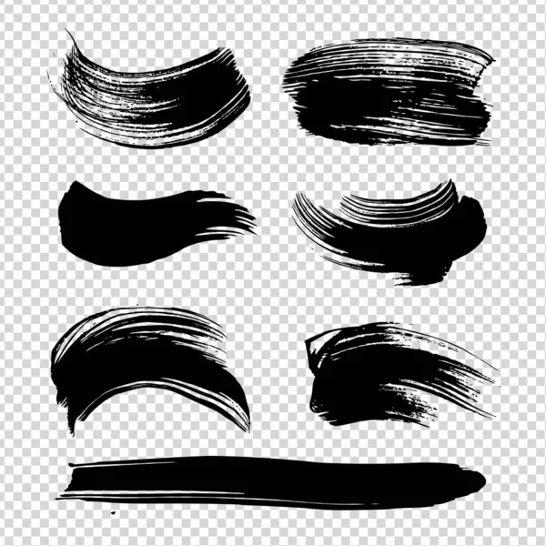 Abstrait Texturé Noir Encre Coups Lisses Mis Sur Fond Transparent — Image vectorielle