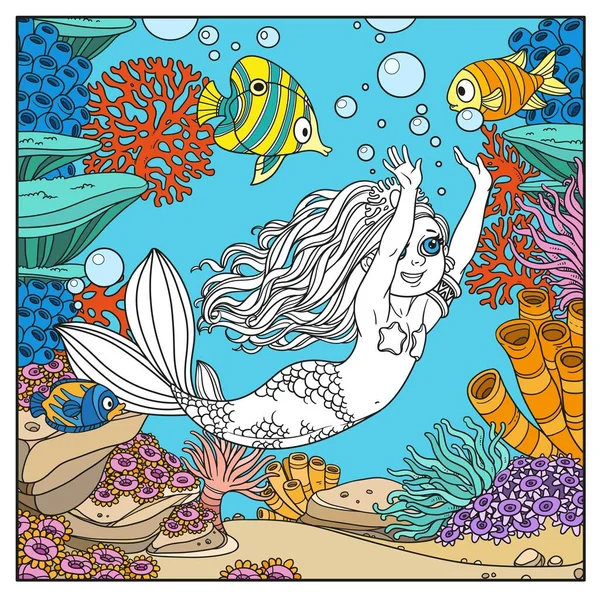 Nettes Mädchen Die Meerjungfrau Schwimmt Mit Ausgestreckten Händen Auf Der — Stockvektor