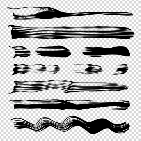 Абстрактные Черные Длинные Волнистые Текстурные Штрихи Установленные Имитации Прозрачного Фона — стоковый вектор