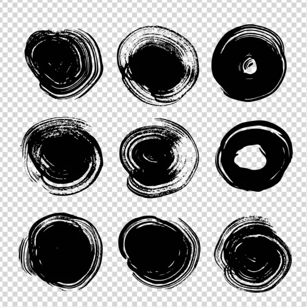 Абстрактные Черные Круглые Текстурные Штрихи Установленные Прозрачном Фоне Имитации — стоковый вектор