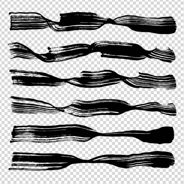 Gestructureerde Abstracte Zwarte Inkt Lange Lijnen Gezet Imitatie Transparante Achtergrond — Stockvector