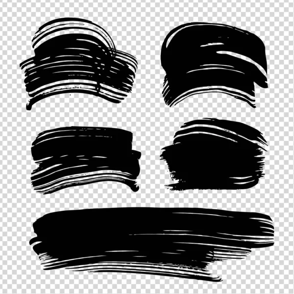 Абстрактные Черные Текстурные Штрихи Установленные Прозрачном Фоне Имитации — стоковый вектор